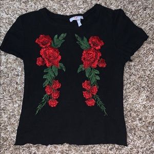 knit shirt with embroidered roses